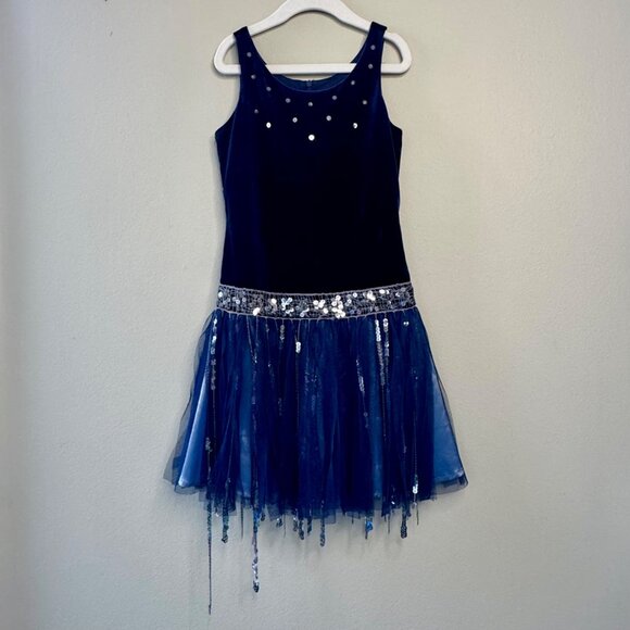 BISCOTTI Roaring 20's Party Dress Girls 8 Navy Blue Gatsby Girl Velvet Sequins - Picture 10 of 10